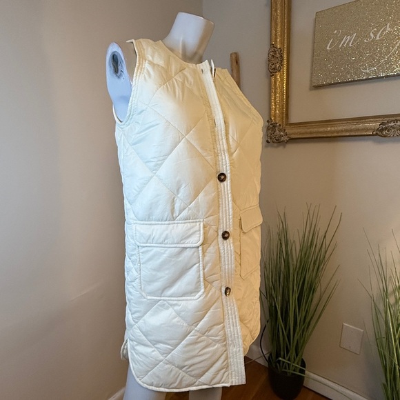 Top It Off Quilted Long Button Up Stadium Style Sleeveless Vest M/L Ivory NWT - Picture 5 of 5